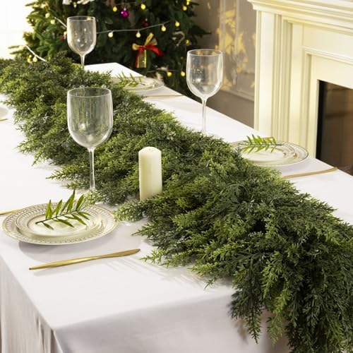 9Ft Christmas Garland,Real Touch Cedar Garland,Realistic Faux Pine Garlands