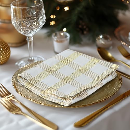 COTTON CRAFT Christmas Plaid Dinner Napkins - 12 Pack Cotton Cloth Napkins