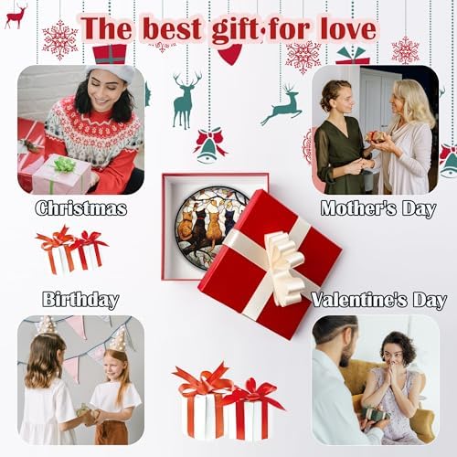 5 Cats on a Branch Stained Glass Window Hanging Suncatcher Gifts 15"