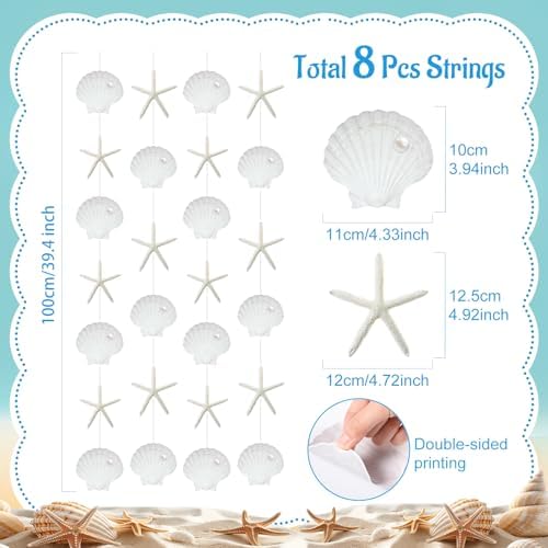 Xinnun 8 Pcs Starfish Seashell Garland Banner Beach Party Decorations