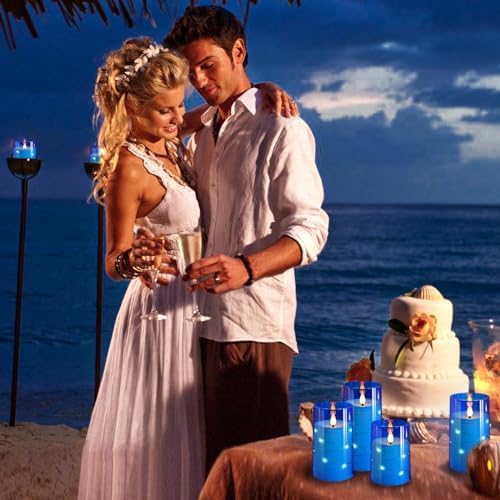 NURADA Flickering Flameless Candles: 3D Wick Built-in Star String Lights Acrylic Unbreakable Battery Operated LED Pillar Candles with Remote and Timer - 3 Pack for Wedding Valentine's Day Decor