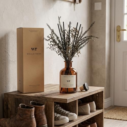 WEALD TRIBE Reed Diffuser Set for Bathroom Air Fresheners, Oil Diffuser Sticks | French Black Juniper & Cedar Scent 4.0
