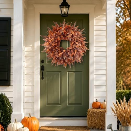 26" Artificial Fall Eucalyptus & Fern Wreath for Front Door Decor(Orange)