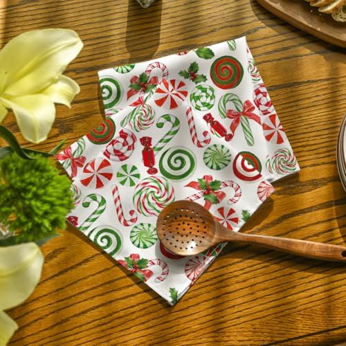 Horaldaily Christmas Cloth Napkins, Candy Party Decor, Set of 8