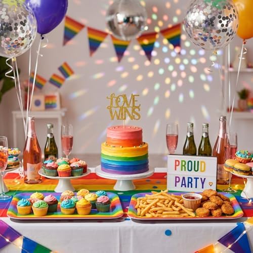 Vesici 3 Pcs Rainbow Serving Trays 13 x 10 Inch Colorful Melamine Platters Rainbow Reusable Rectangular Serving Dishes for Summer Birthday Baby Shower LGBTQ+ Pride Month Party Food Snack Dessert Candy