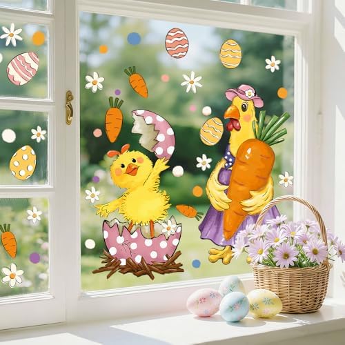 Easter Window Cling Large Chick Easter Egg Carrot Flower Decal Spring Decor