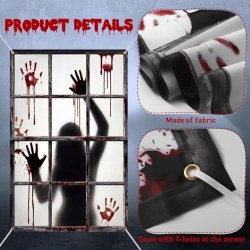 Newwiee 2 Pcs Scary Halloween Curtain Window Silhouette Bloody Handprint