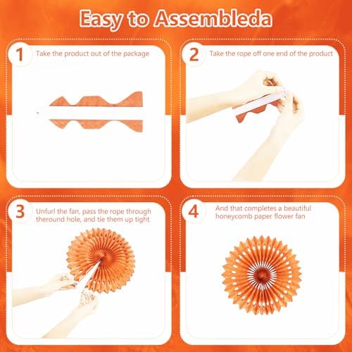 20 Pcs Orange Hanging Paper Fan, Hanging Honeycomb Round Paper Fans for Weddings, Birthdays, Christmas, Baby Showers, Classroom, Events Ceiling Party Supplies Decorations