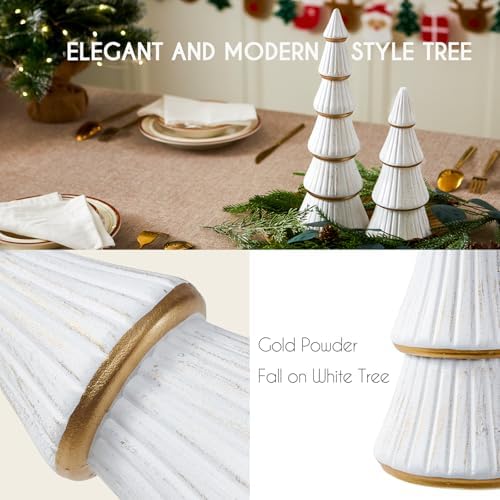 WONDROUS' DECO Christmas Tree Figurine Decor Tabletop White and Gold, 2pcs
