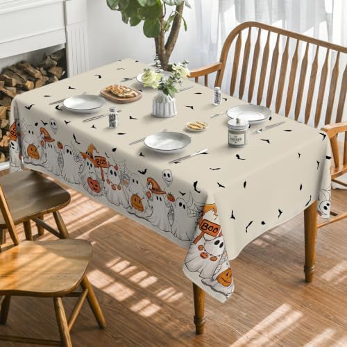 Horaldaily Halloween Tablecloth 60 x 104 Inch Rectangular Black Bat Ghost