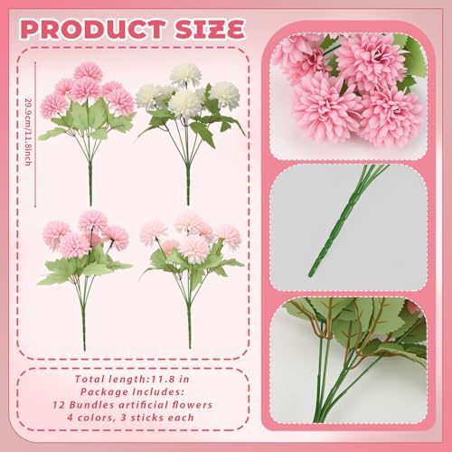 XunYee 12 Pcs Pink Artificial Flowers for Outdoor Silk Chrysanthemums