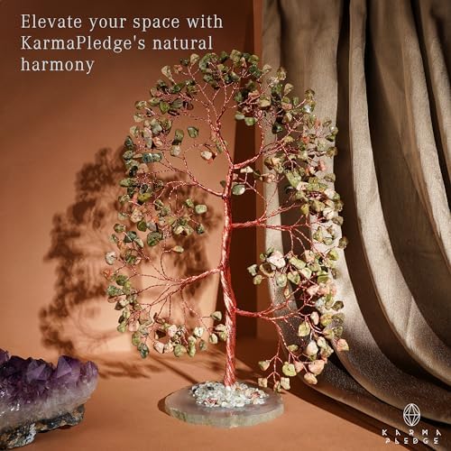 Crystal Tree of Life Birthday Gifts for Women, Men, Frineds, Handmade Unakite Chakra Tree for Home, Room, Office Decor