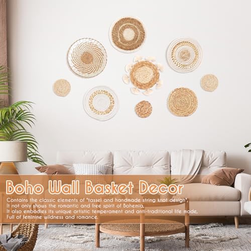 Boho Wall Baskets Set / Beige White Tassel / Set of 9