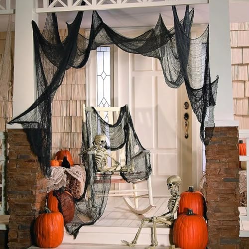 Yobbai 6 Pack Halloween Creepy Cloth - 30X72 Inch Black Cotton Spooky Fabric for Haunted House, Indoor/Outdoor Decor