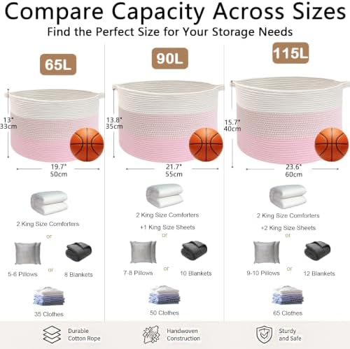 115L Extra Large Blanket Basket,Woven Laundry Basket-Mixed Pink