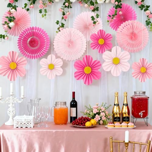 ADLKGG Pink Paper Fans Wall Decor, Flower Backdrop Party Decorations