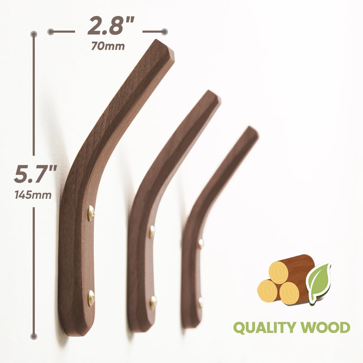Wood Hooks Wall Mounted / Natural / Set of 2