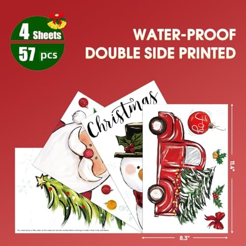 Horaldaily 57 PCS Christmas Window Cling Sticker, Santa Claus Deers Snowman Xmas Tree for Home Party Supplies Shop Window Glass Display Decoration