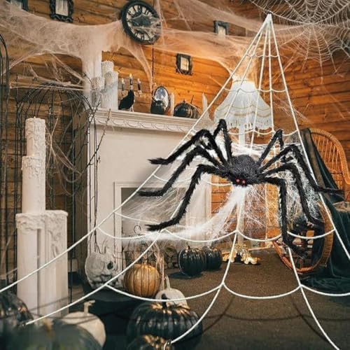 Halloween Decorations, 200" Triangular Spider Web +59" Giant Spider