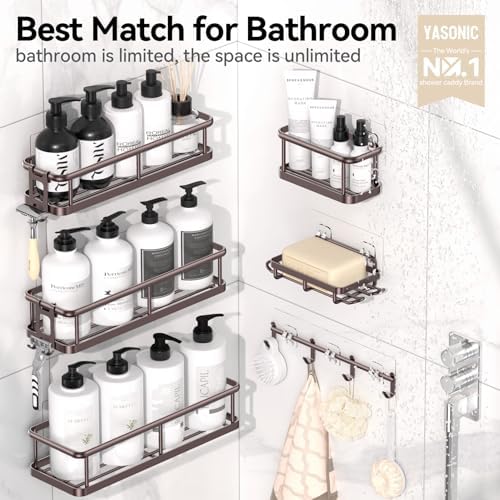 YASONIC Shower Caddy Adhesive, Rustproof Shower Organizer with Soap Holder, Large Capacity Shower Shelves for Inside