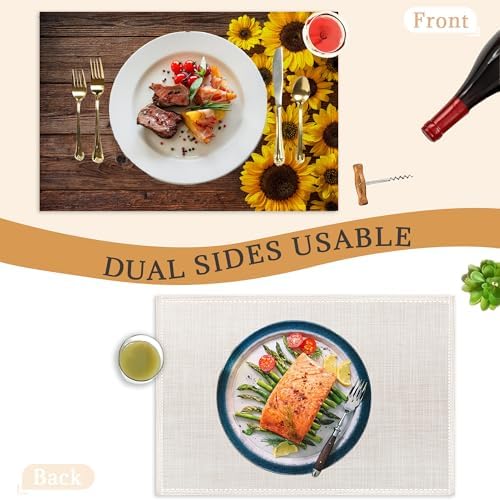 Sunflowers Wooden Placemats Set of 6,Washable Heat Resistant 12×18 Inch Linen Table Mats,Place Mats for Party Outdoor Dining Decor