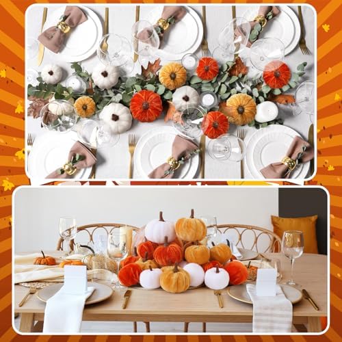 Weysat 24 Pcs Assorted Pumpkins Velvet Fall Thanksgiving Decor, Rust Orange
