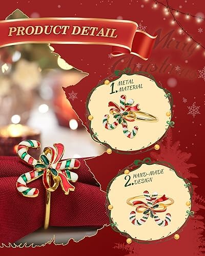 KPOSIYA Christmas Napkin Rings Set of 6, Gold Metal Napkin Holder