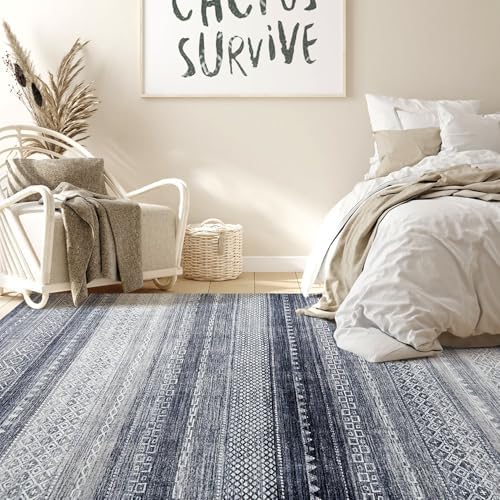 Nakagishi Boho 10x12 Area Rug Living Room Rugs Machine Washable Blue