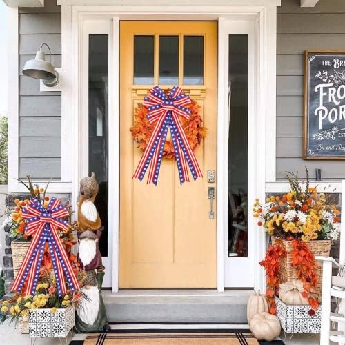 2PCS Large 4th of July Wreath Bows for Independence Day Front Door Decor