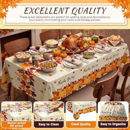 6 Pack Thanksgiving Pumpkin Disposable Plastic Tablecloth 54" x 108" Autumn Party Table Cloths Disposable for Thanksgiving Party Decorations Indoor or Outdoor Birthdays Buffet Table