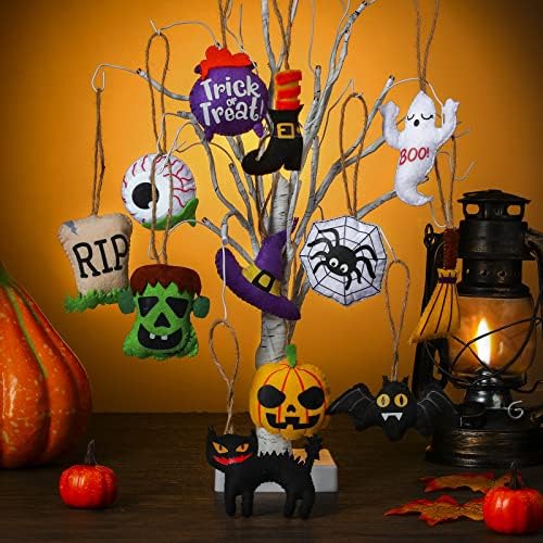 Oudain 12 Pcs Halloween Tree Ornaments 3D Felt Pumpkin Ghost Witch Bat