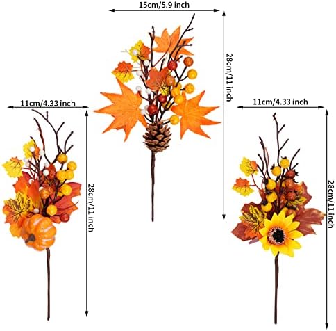 6 Pack Artificial Maple Leaves Branches Autumn Pumpkin Berry Twig Stem Orange Fall Stems Fake Artificial Flower Picks for Thanksgiving Christmas Harvest Festival Decoration DIY Floral Arrangements