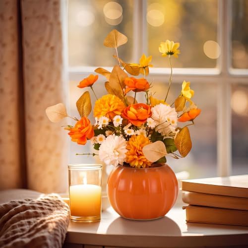 6 Pcs Fall Ceramic Pumpkin Vases Fall Flower Vase, Orange