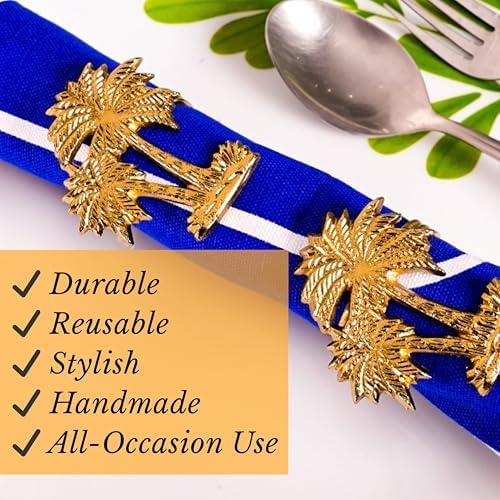 Alpha Living Home Palm Tree Napkin Rings, Gold, Set of 12