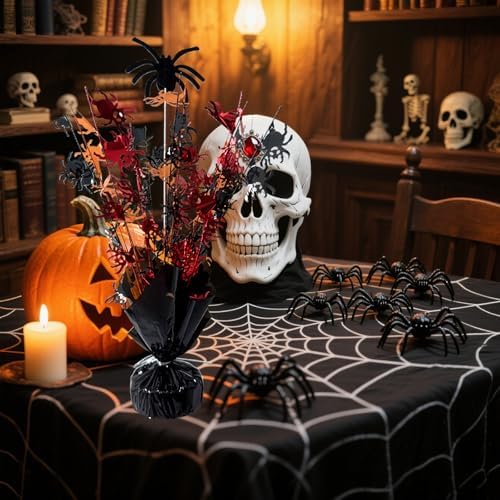 FUBININA 6 Pack Halloween Table Decoration Party Centerpieces Spider Gleam 'N Metallic Foil Spray Glitter Halloween Centerpiece Table Centerpieces Decor for Birthday Party Supplies, Black Orange Red