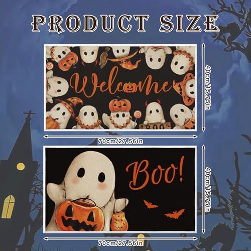 Halloween Welcome Door Mat Set of 2, Boo Pumpkin Ghost Doormat