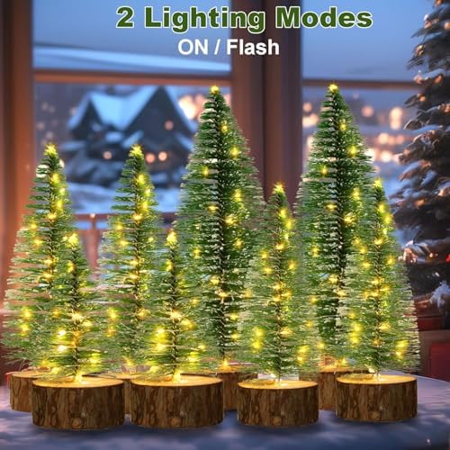 8 PCS Mini Christmas Trees with Lights, 4 Sizes Artificial Christmas Trees