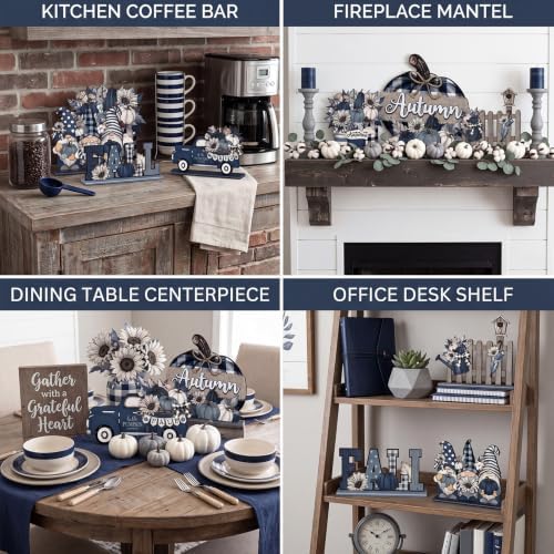 Wenqik 6 Pcs Fall Wooden Table Decorations for Home, Farmhouse Pumpkin