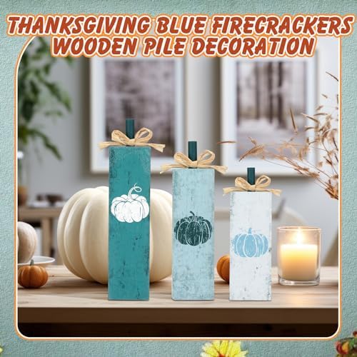 Redbaker 3 Pcs Fall Table Decorations, Blue Fall Pumpkin Centerpieces