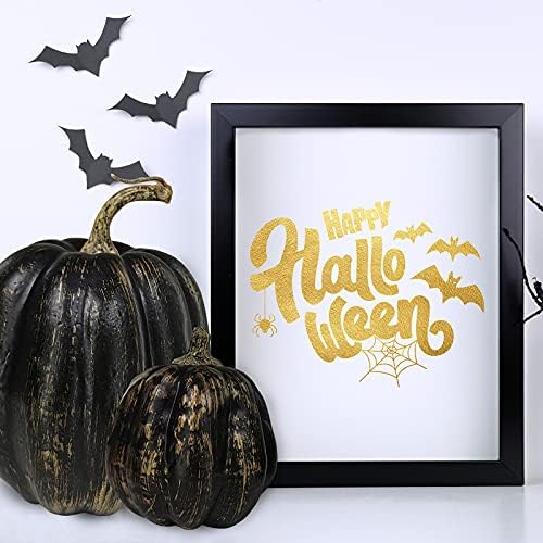 Winlyn 7 Pcs Assorted Artificial Gold Brush Black Pumpkins Rustic Decorative Halloween Faux Foam Pumpkins for Fall Halloween Thanksgiving Tabletop Centerpiece Mantel Kitchen Decor