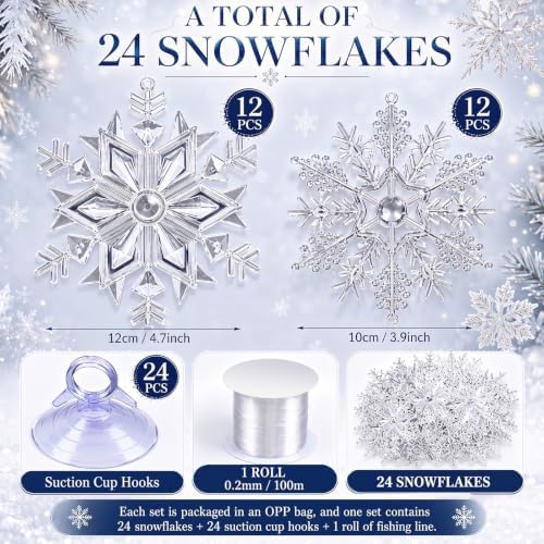 Qunclay 49 Pcs Crystal Snowflake Christmas Ceiling Hanging Decorations