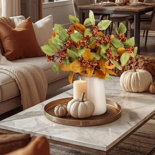 Thiccywoov 6 Pack Fall Leaf Stems Fall Leaves Stems Foliage with Berries