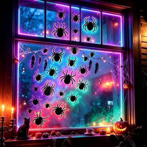 DIYASY 36 Pcs Halloween Lighted Spider Wall Decor, 3D Light up Spider
