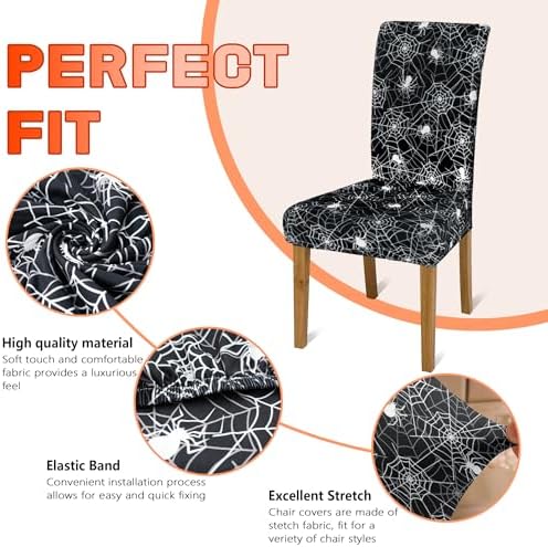 Halloween Chair Covers for Dining Room Set of 4 Halloween Dining Chair Protectors 4 Pcs Stretch Removable Washable Chair Slipcovers 4 Pack for Scary Home and Party Decor