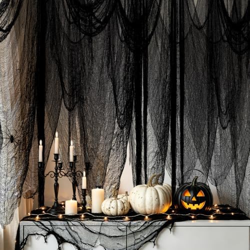 ZeeDix Halloween Black Creepy Cloth 80 × 400 Inch Giant Spooky Cheesecloth Decoration Scary Gauze Cloth for Halloween Party Supplies Haunted Houses Outdoor Yard Home Wall Doorways Decor
