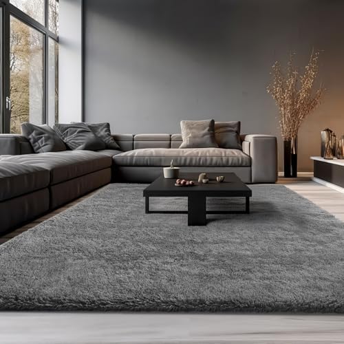 Ophanie Area Rugs 9x12 Living Room, Large Grey Bedroom Carpet, Big Shag Indoor Thick Soft Nursery Rug, Gray Fluffy