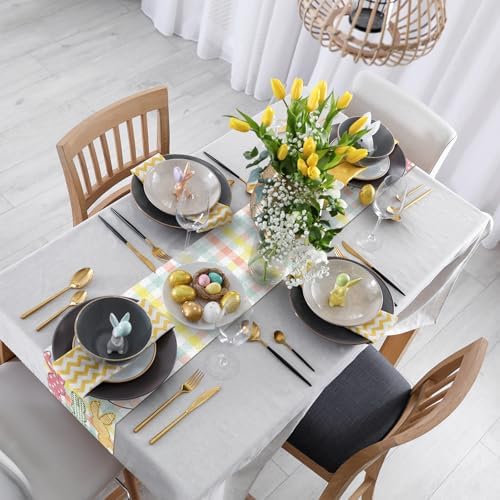 Niviy Buffalo Plaid Rabbit Bunny Happy Easter Table Runner, Check Stripes Kitchen Table Decor, Spring Kitchen Dining Table Decoration for Home Party Decor 13x108 Inch