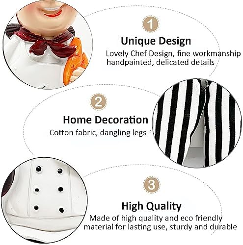 KiaoTime Set of 2 Home Kitchen Decor Chef Figurines Bread & Wine with Dangling Legs Shelf Sitters Figurine Statue for Kitchen Shelves, Cupboard, Countertop Display, Windowsill