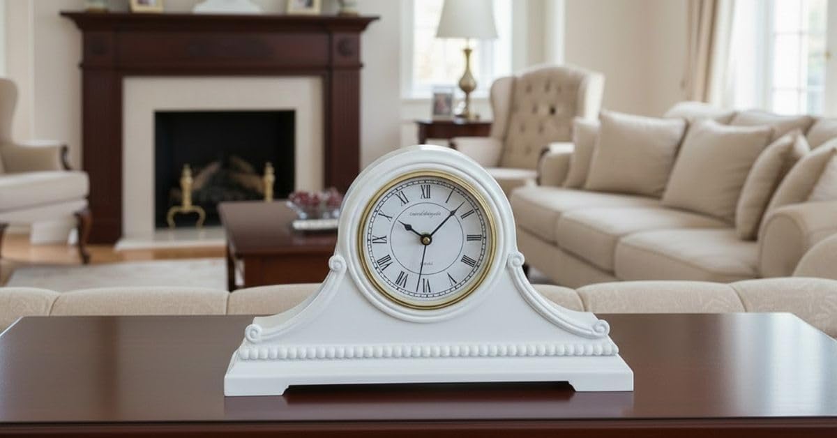 Mantel Clocks, Battery Operated, Silent Wood Table Clock with Westminster Chimes On The Hour, Solid Wooden Shelf