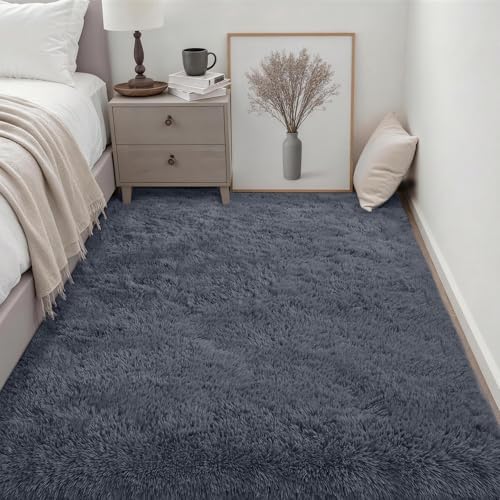 Area Rug Living Room Bedroom: 5x7 Fluffy Plush Shag Carpet Grey